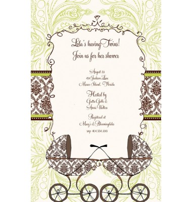 Twin Baby Shower Invitations, Doubly Blessed Buggies, Bella Ink